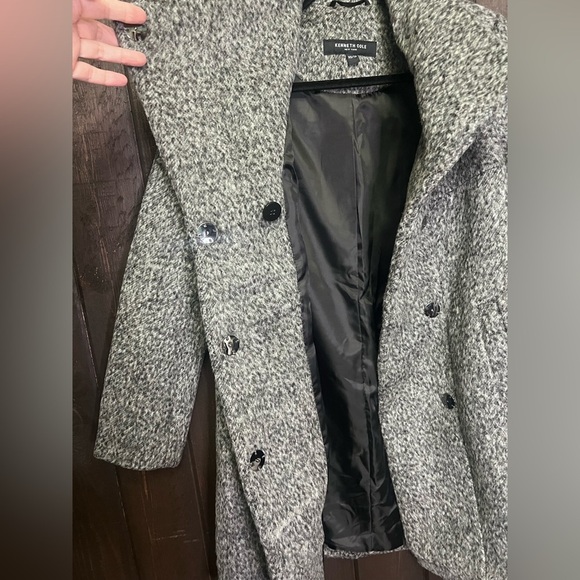 NWT Kenneth Cole Women's Asymmetrical Pressed Textured Wool Pea Coat Sz XS Gray - Picture 6 of 11